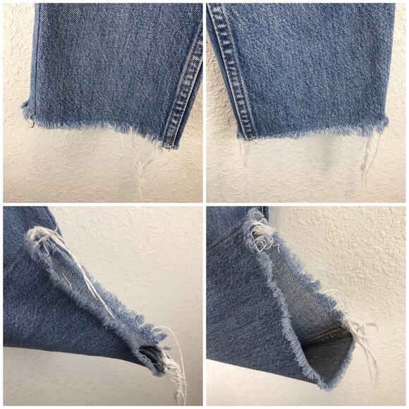 Re/Done Levi's High Rise Stove Pipe Medium Vain Upcycled Raw Hem Crop Jeans READ - Picture 7 of 14